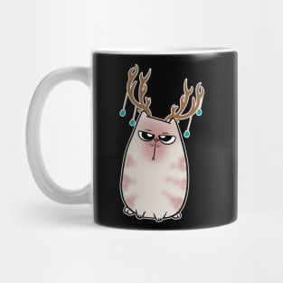 Angry Christmas Cat Reindeer Antlers Mug